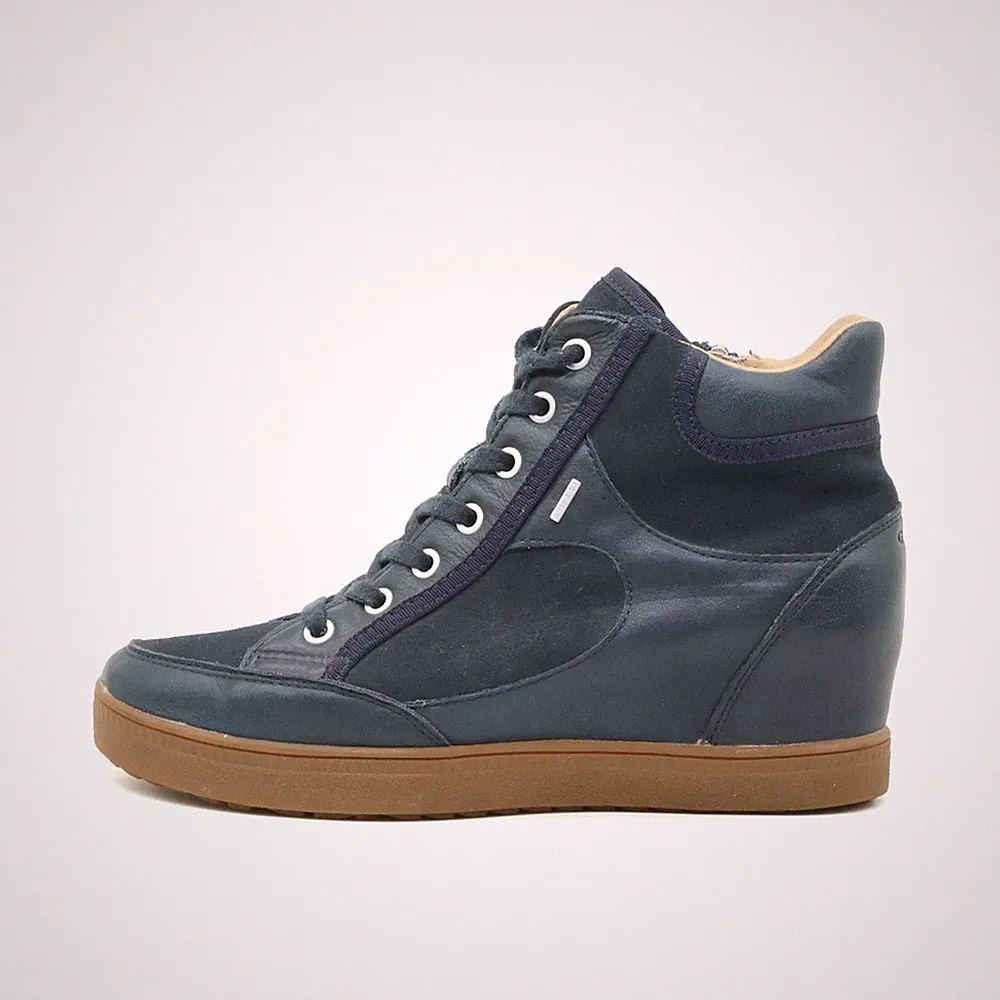 Geox Damen Respira Sneaker blau Leder High Top Keilabsatz, Reißverschluss EU 39