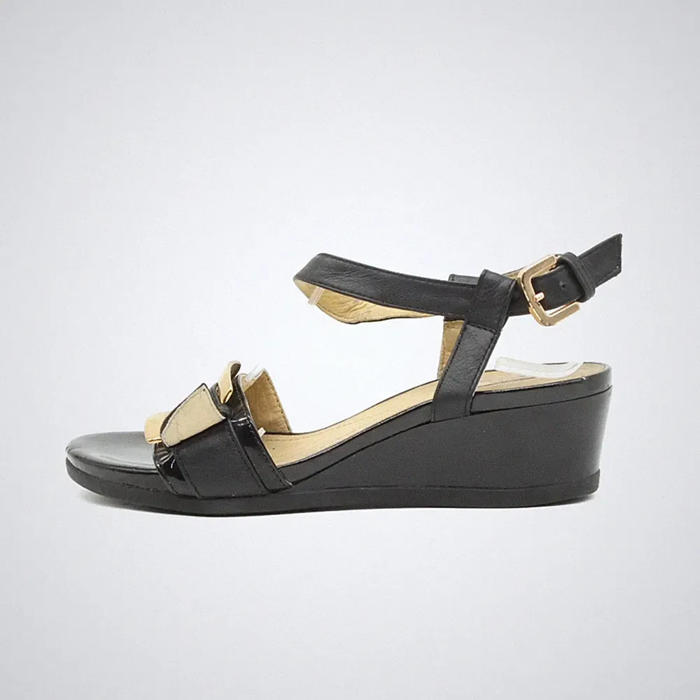 Geox Damen Sandalen EU 35 Respira Schwarz Leder Atmungsaktiv Keilsandaletten