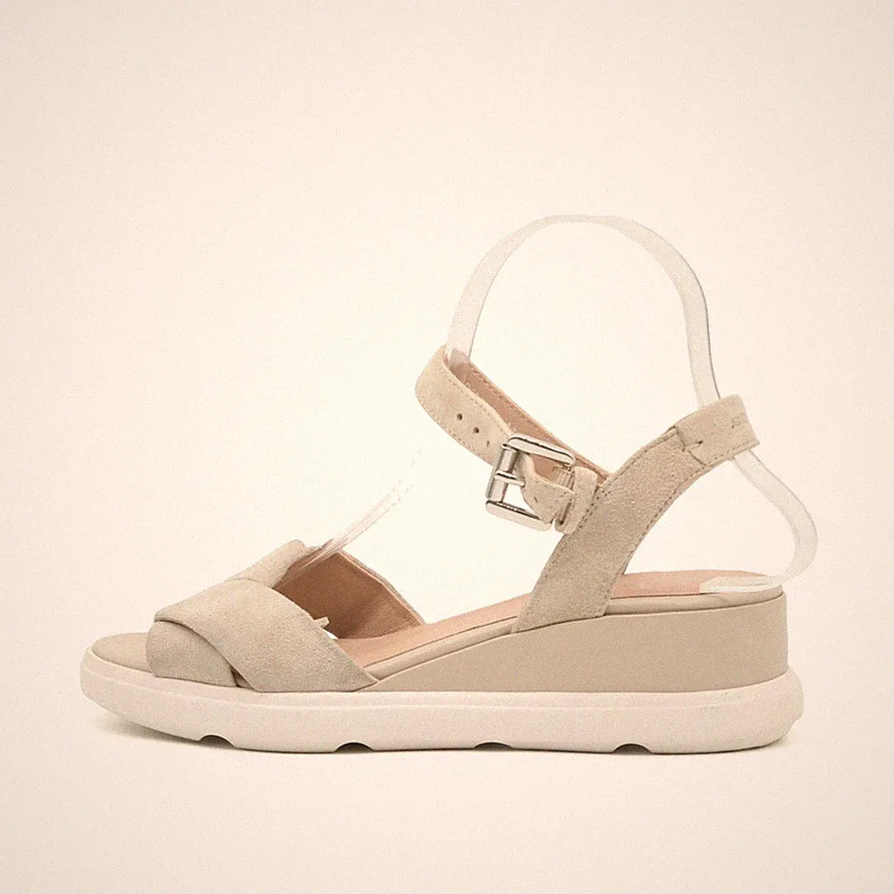 Geox Damen Sandalen EU 36 D25GUD Beige Wildleder Respira Keilsandalen
