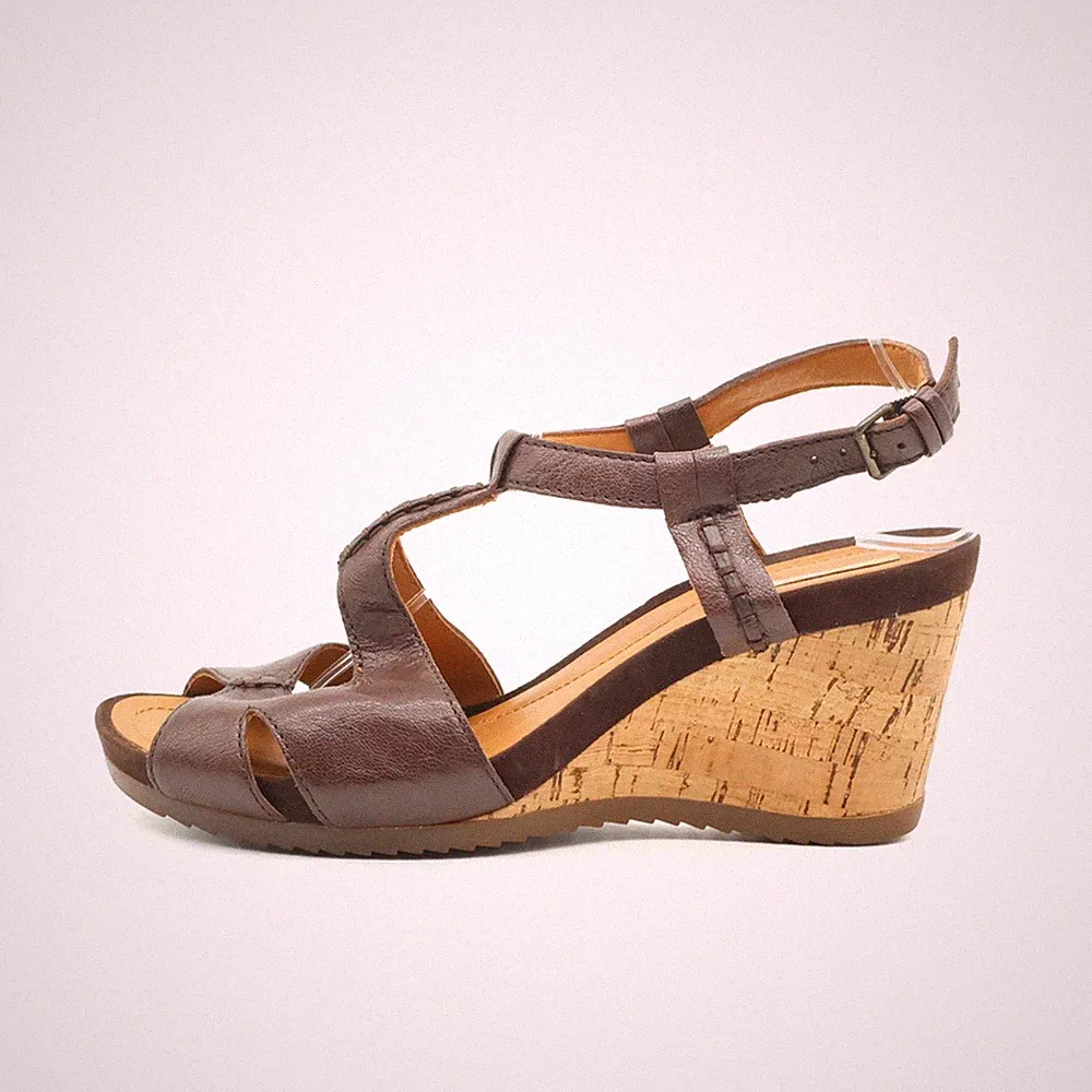 Geox Damen Sandalen EU 39 D42P3F Braun Leder Respira Keilsandaletten