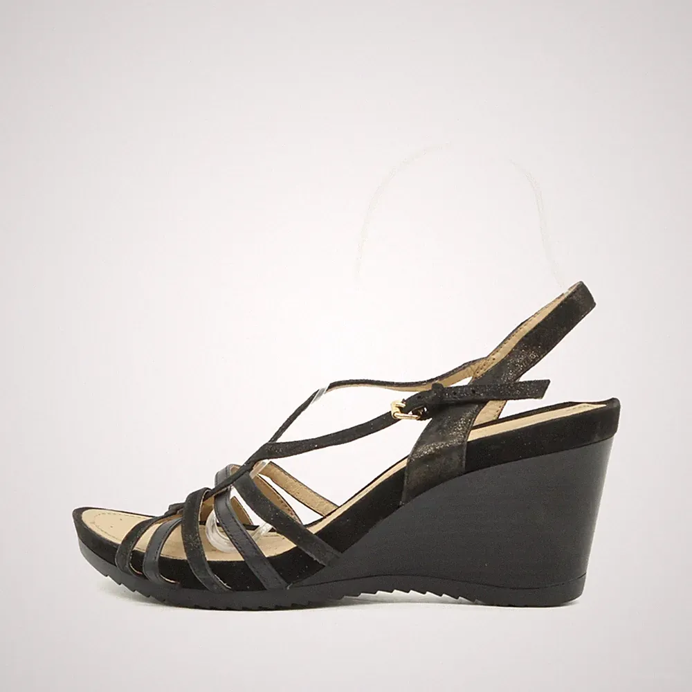 Geox Damen Sandalen EU 39 Respira Schwarz Echtleder Atmungsaktiv Keilsandalen