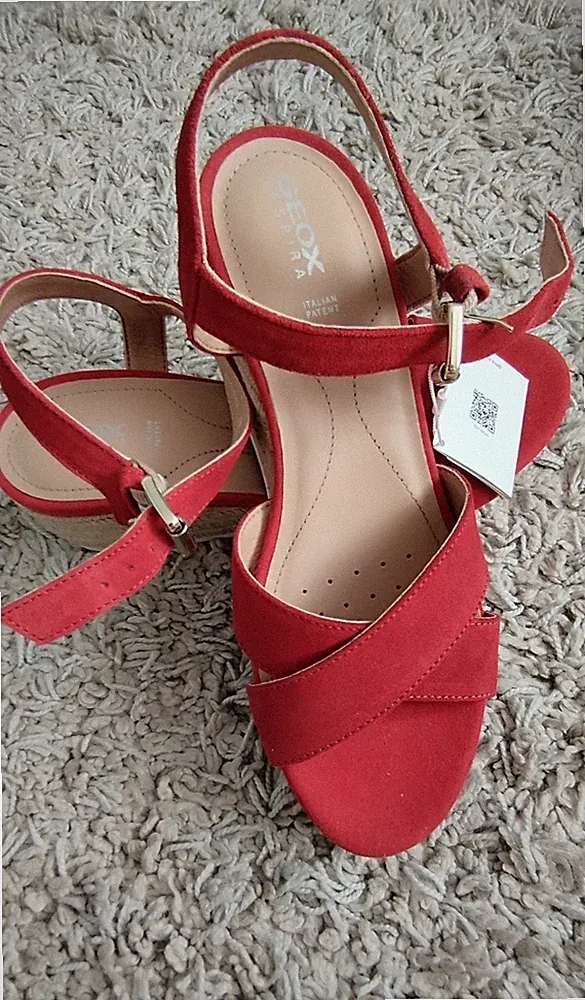 Geox Damen Sandalen, Größe 38,rot, Keilabsatz, Neu