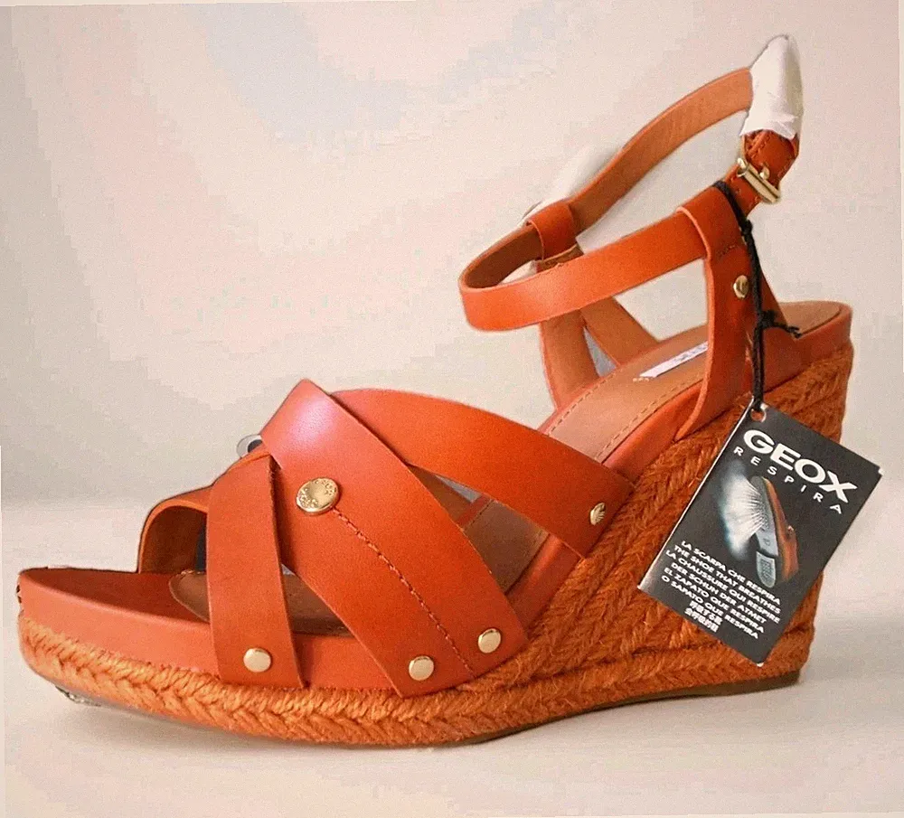Geox Damen Sandalen Keilabsatz Victory Smooth Leather, Leder Brown Cotto, N39,5 110€