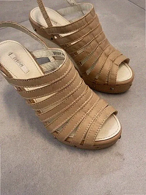 Geox Damen Sandalen Schuhe Keilabsatz Wedges Gr. 38 Creme Leder Neu