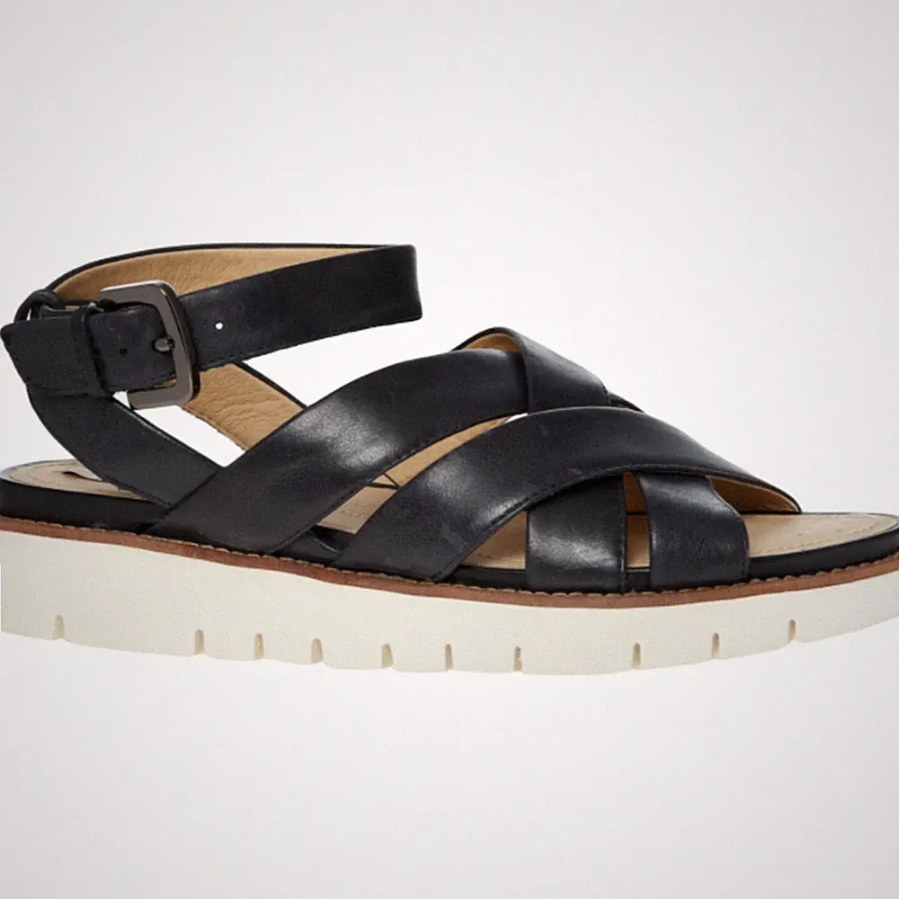 GEOX Darline B Leder Keilabsatz Sandalen - Schwarz - UK 5,5 / EU 38,5