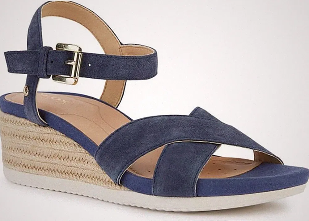 Geox Ischia Corda C Damen UK 3 EU 36 Blau Wildleder Keilabsatz Riemchen Sandalen