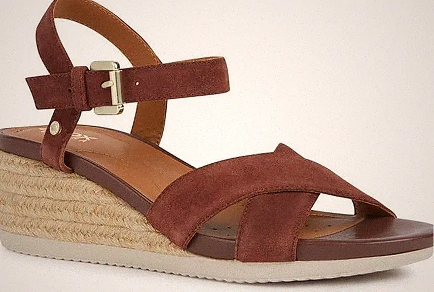 Geox Ischia Damen-Espadrille-Riemchensandalen UK 4,5 DK cognac Wildleder Keilabsatz