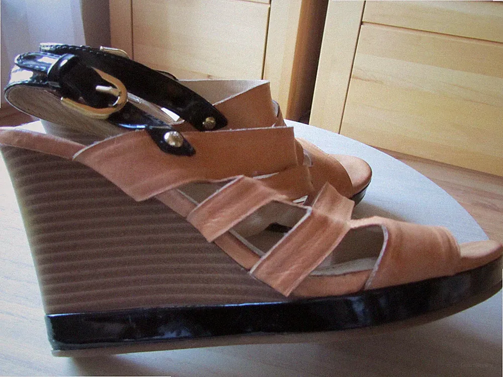 GEOX RESPIRA 38 Sandalen cognac braun schwarz Echtleder Keilabsatz