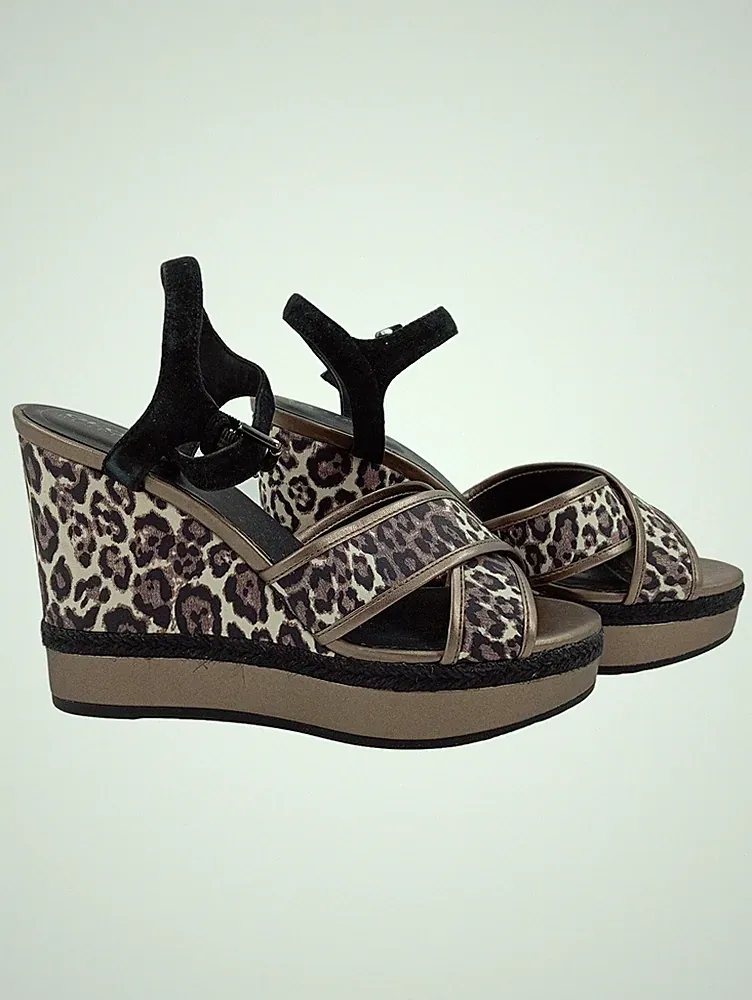 Geox Respira Damen Plateausandalen Gr. 41 Leopard Keilabsatz Wedges