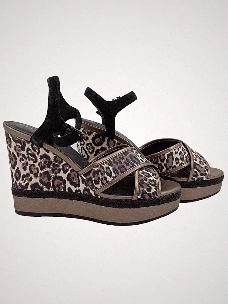 Geox Respira Damen Plateausandalen Gr. 41 Leopard Keilabsatz Wedges