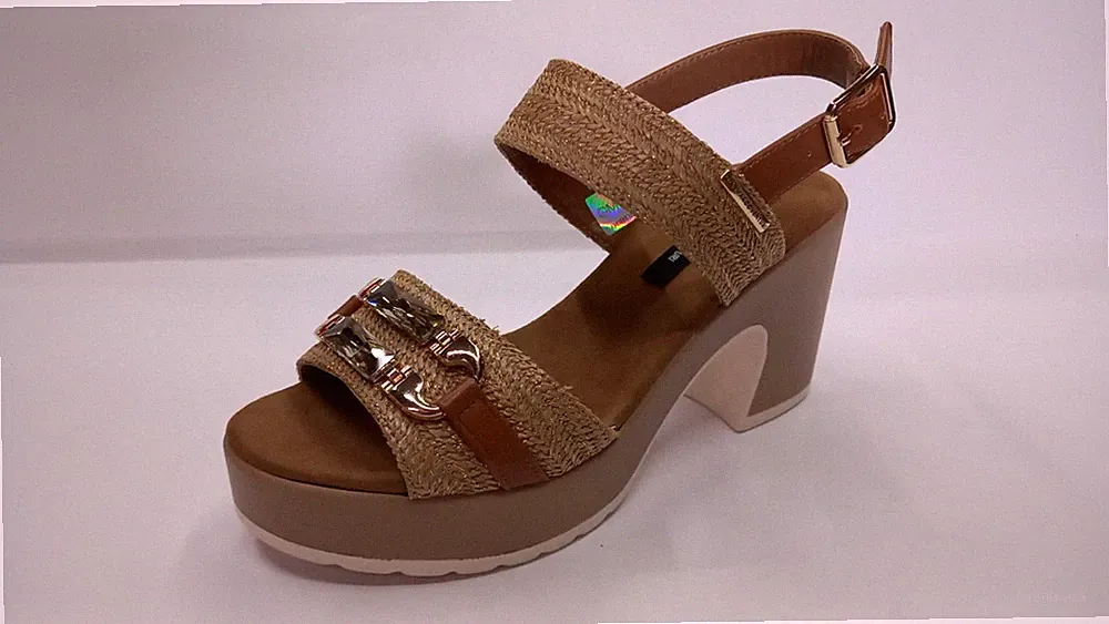 GianMarcoVenturi Damen Sandalen aus Raffia und Kunstleder mit Accessoire - Leder/Mult