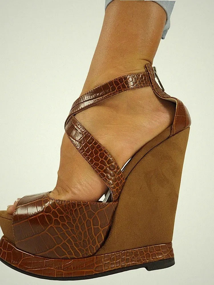GIANRICO MORI DAMEN LEDER STILETTO KEIL PLATEAU WEDGES PUMPS BRAUN B66 39