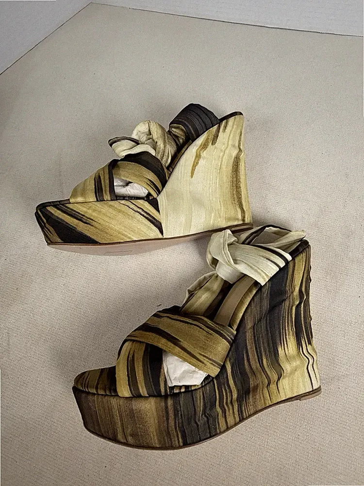Gianvito Rossi Corsica Wedge Sandals EU 40 Yellow Black Marble