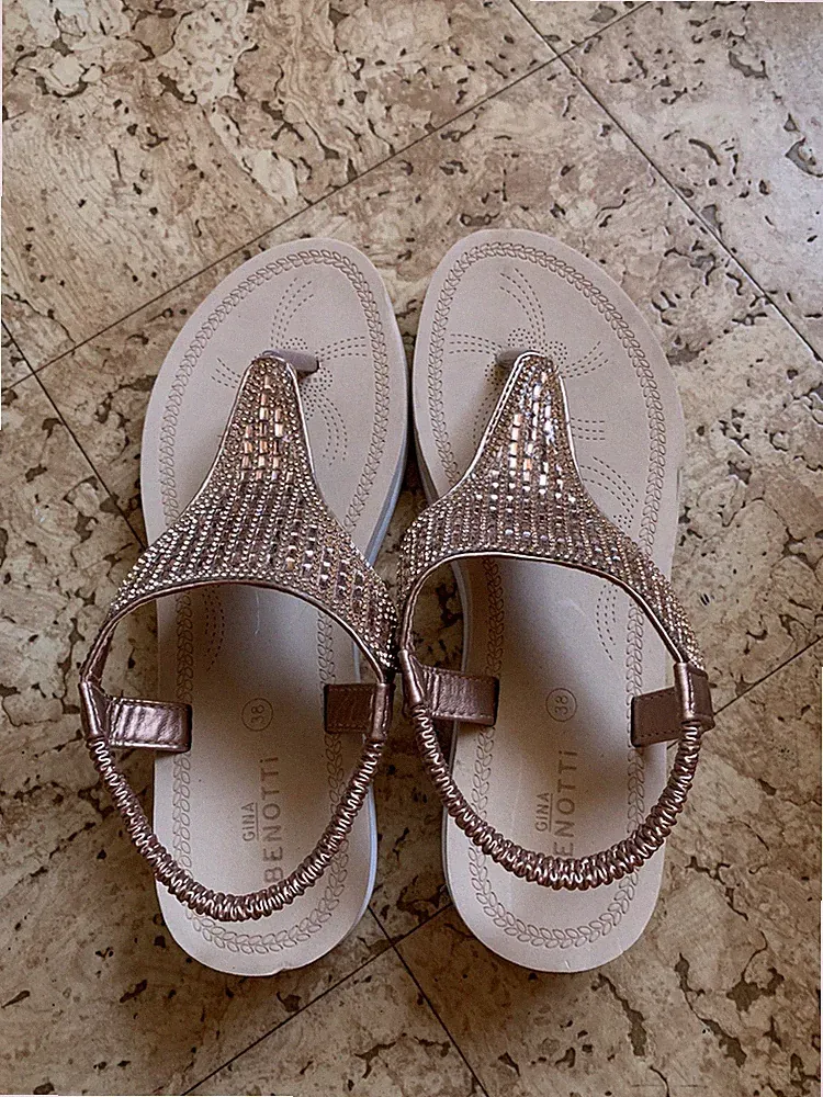 Gina Benotti Damen Zehentrenner-Sandalen Strass silber/weiß flach EU 38
