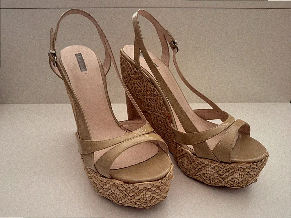 Giorgio Armani Damen Wedges Sandalen Gr. 41 Beige/Nude Espadrille Keilabsatz