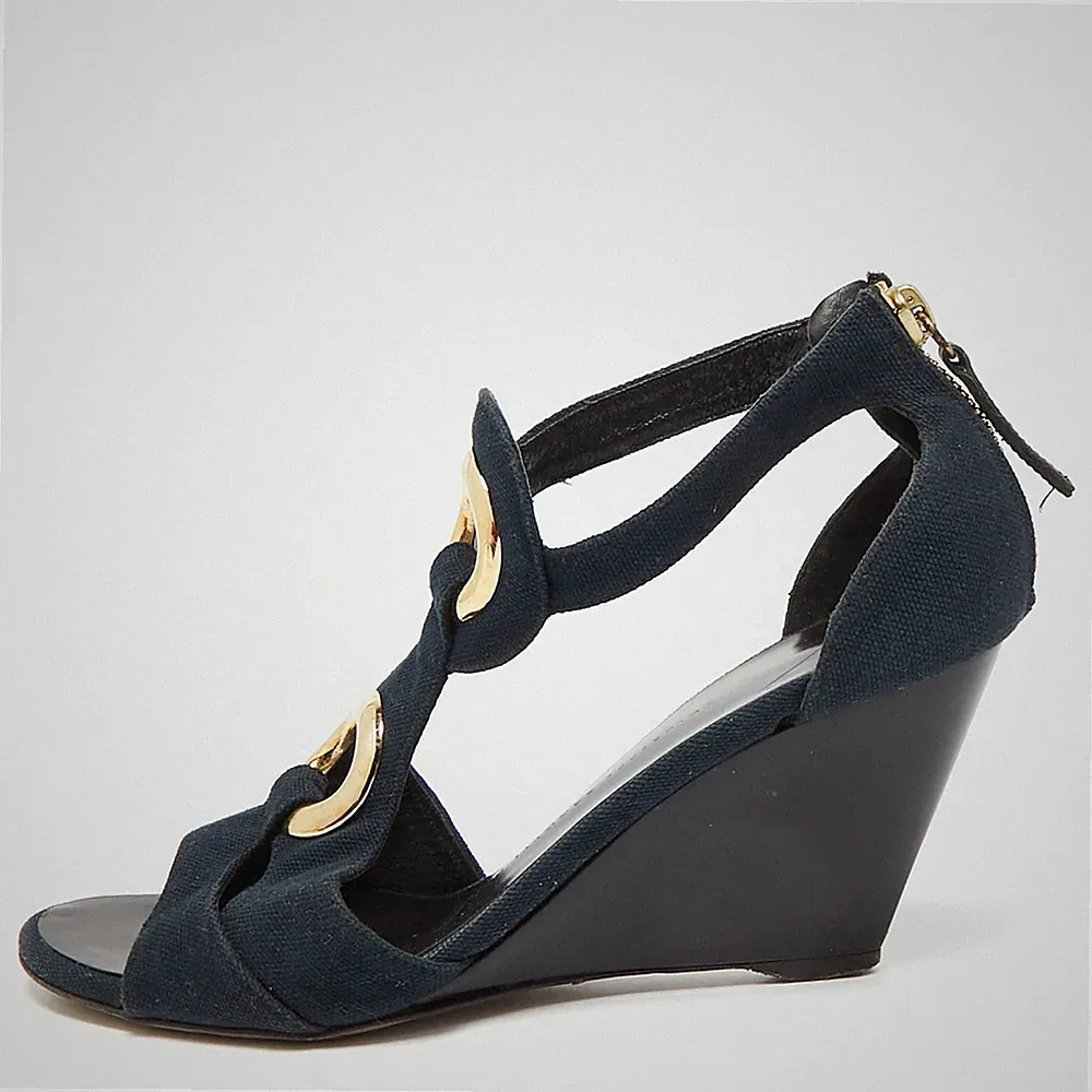 Giuseppe Zanotti Sandalen blau Canvas Keilabsatz Größe 36