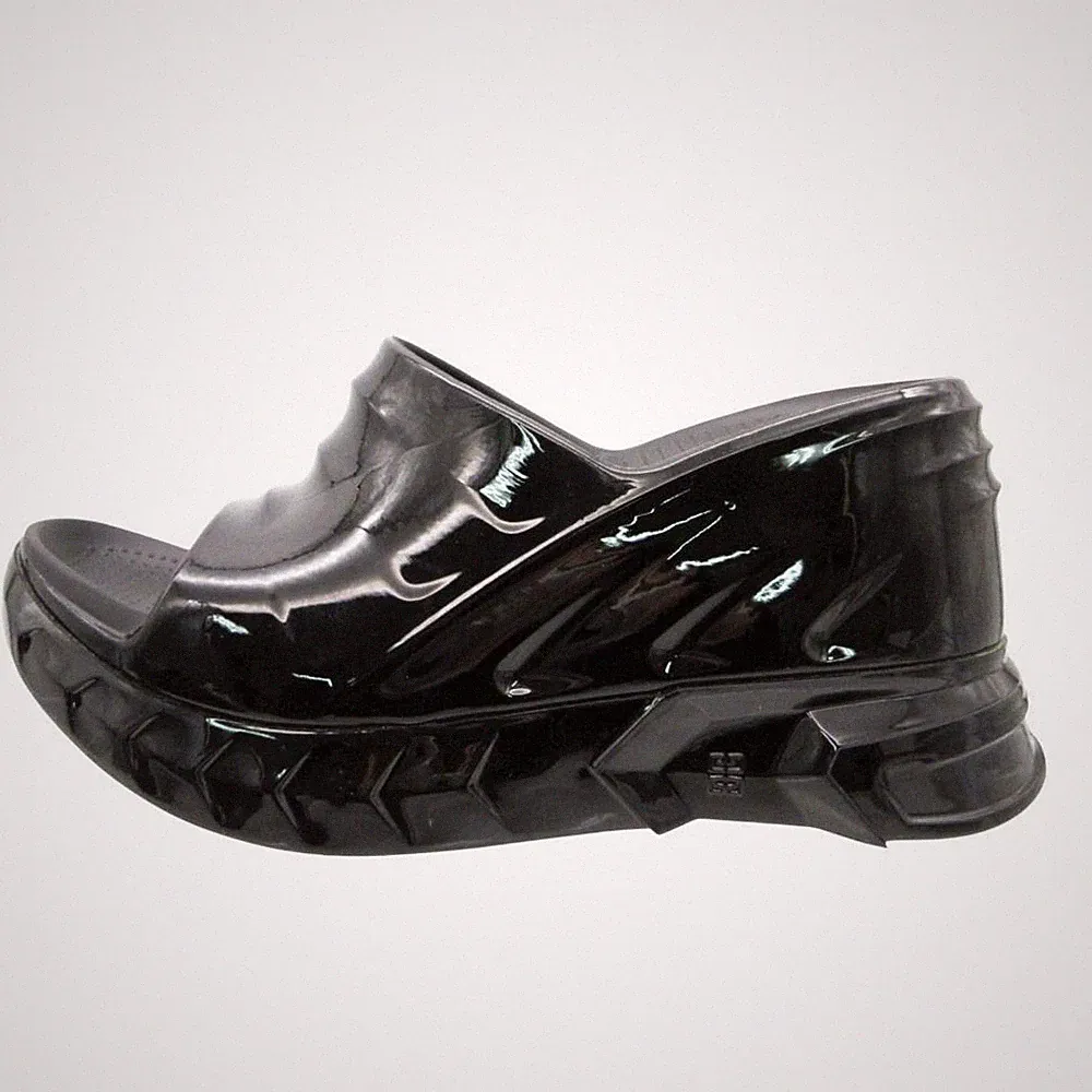 Givenchy Marshmallow Sandalen schwarz Gummi Keilabsatz Damen Größe 38 24,5...