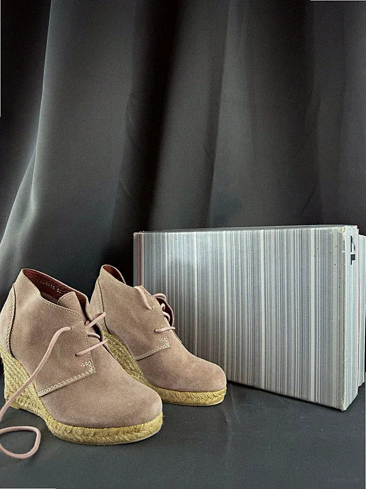 Görtz Damen Halbschuhe Wildleder Beige Schnürung Keilabsatz EU 36 rund