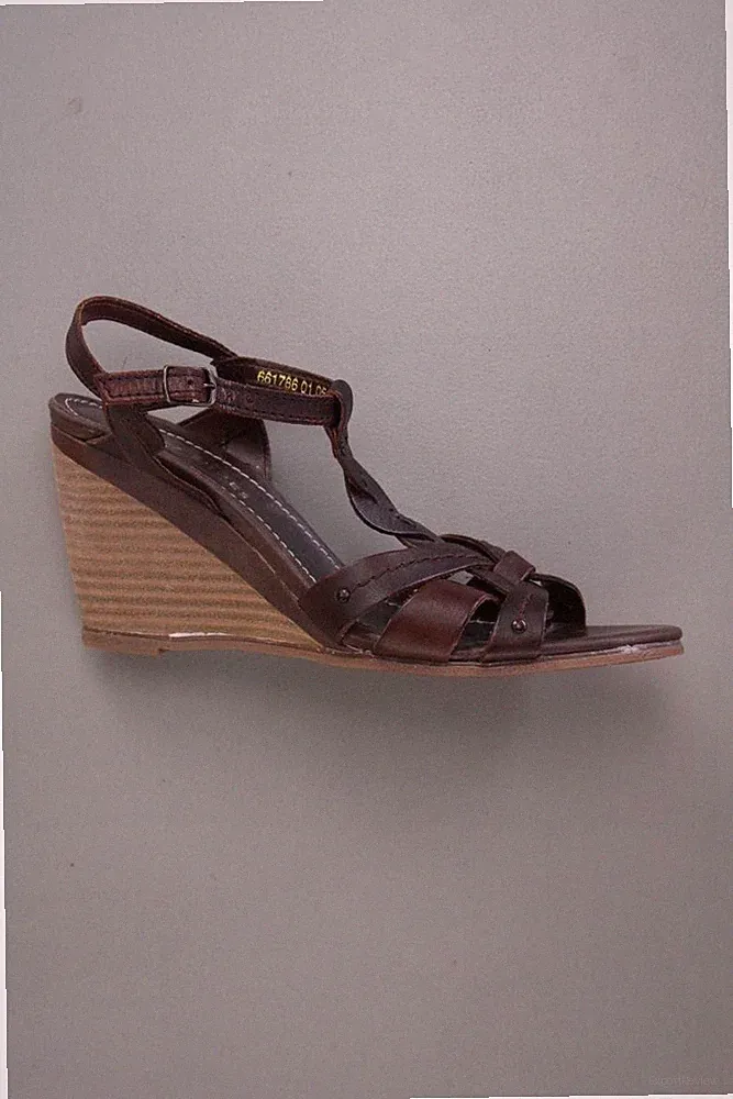 ⭐ Görtz Schuhe Sandaletten mit Keilabsatz für Damen Gr. 38 braun aus Leder ⭐
