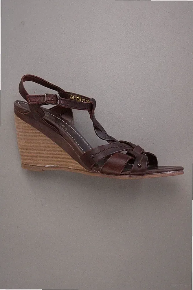 ✅ Görtz Schuhe Sandaletten mit Keilabsatz für Damen Gr. 38 braun aus Leder ✅