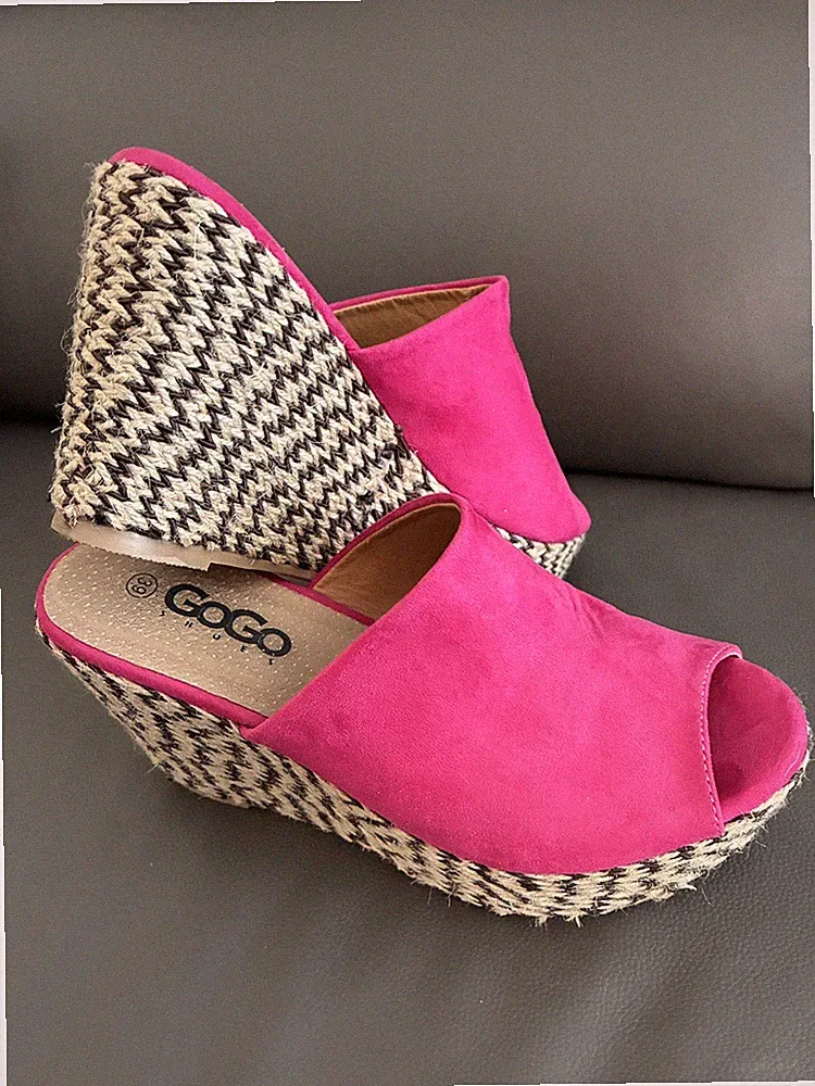 Gogo Sandaletten Pantoletten Wildleder Optik Keilabsatz Wedges 39