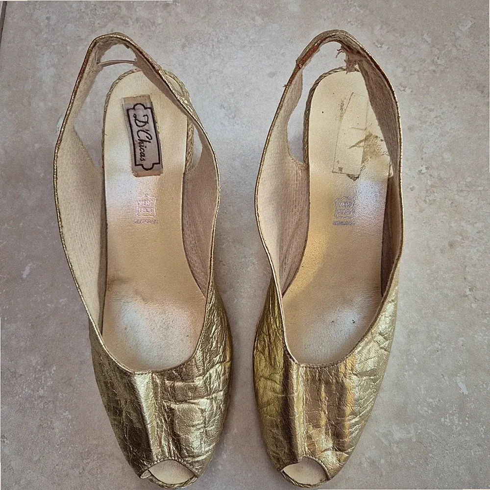 Gold Leder Espadrille Keilabsatz Peep Schuhe D'Chicas Gold Sommer Sandale EU40 UK6,5