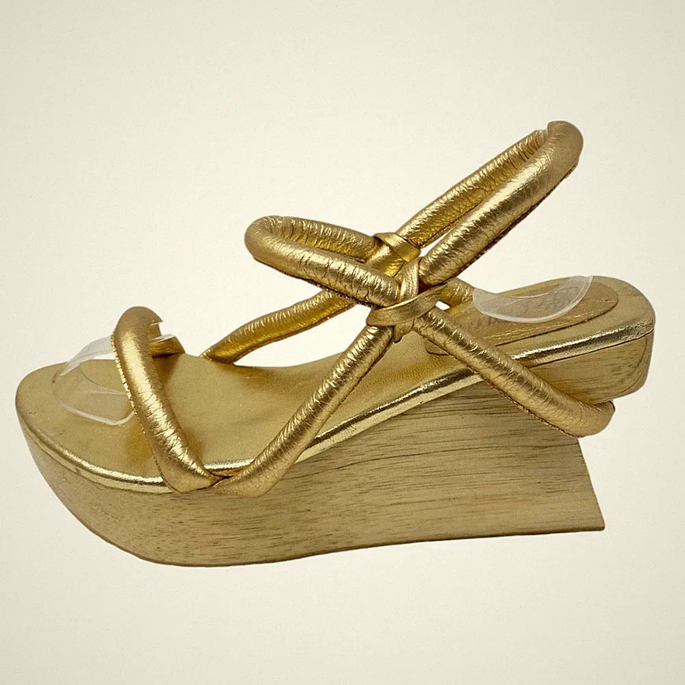 GOLDFARBENE GLADIATOR-KEILSANDALEN KOSTÜM GÖTTIN ÄGYPTEN METALLIC GRÖßE UK 3 3,5 4