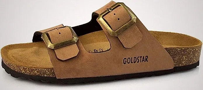Goldstar GS800Q Kunstleder Cognac Slipper Sandalen mit Schnallen