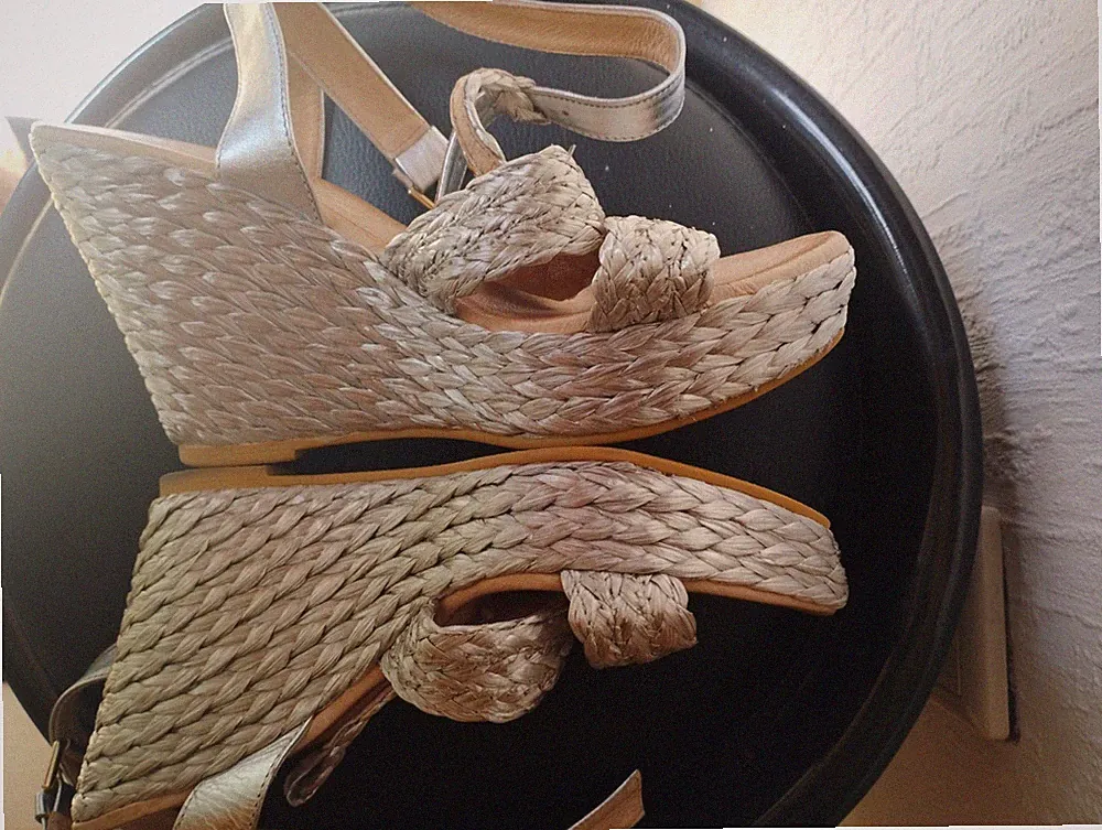 Gr 37 Silber Leder Keil Absatz Sommer Plateau Sandalen