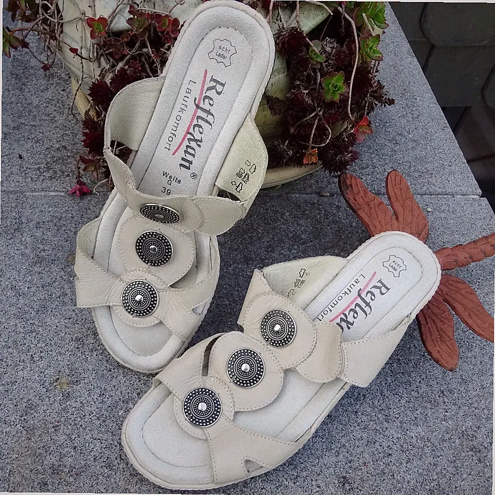 ☆Gr.39☆REFLEXAN Laufkomfort☆Weite G☆Sandalen/Pantoletten☆Off-White (beige)