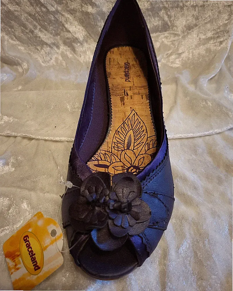 Graceland Damen Ballerina Keilabsatz Kunstleder Blume lila EU 39