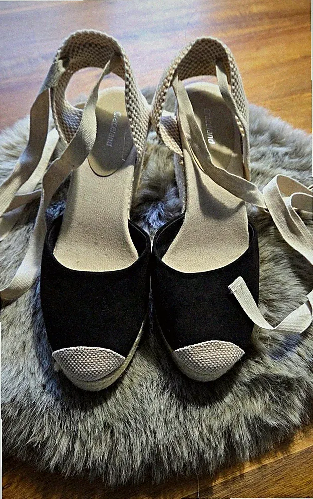 Graceland Damen Espadrille-Sandalen Keilabsatz Schnürung Schwarz/Beige 40
