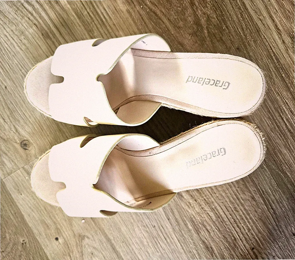 Graceland Damen Keilabsatz-Sandalen hoch Plateau Bast Riemchen Weiß/Beige 37