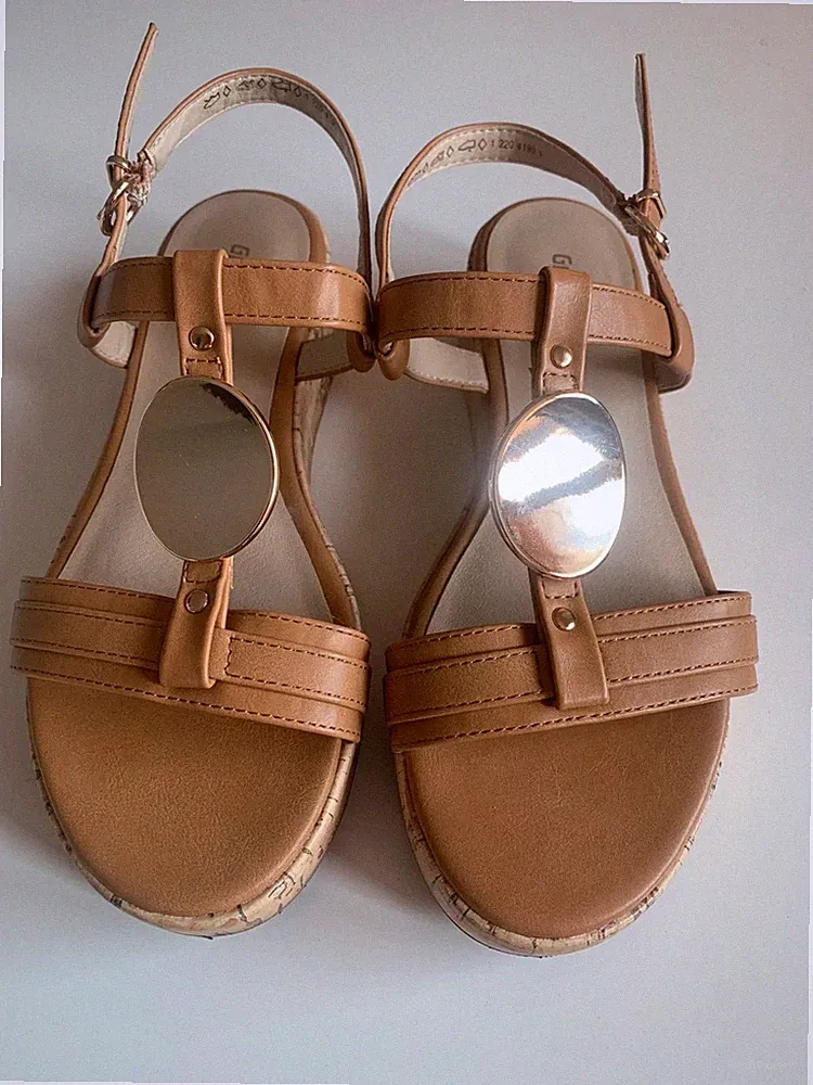 Graceland Damen Sandalen Gr. 36 beige Keilsandalen Plateau Korkoptik
