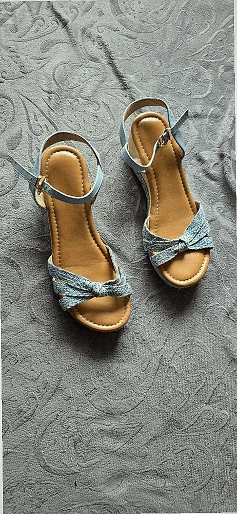 Graceland Damen Sandalen Größe 36 Hellblau Beige Keilabsatz