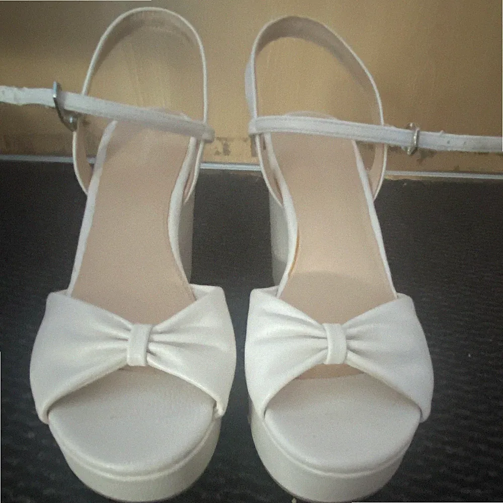 Graceland Damen Sandalen Keilabsatz hoch weiß Slingback Schleife Schnalle 38