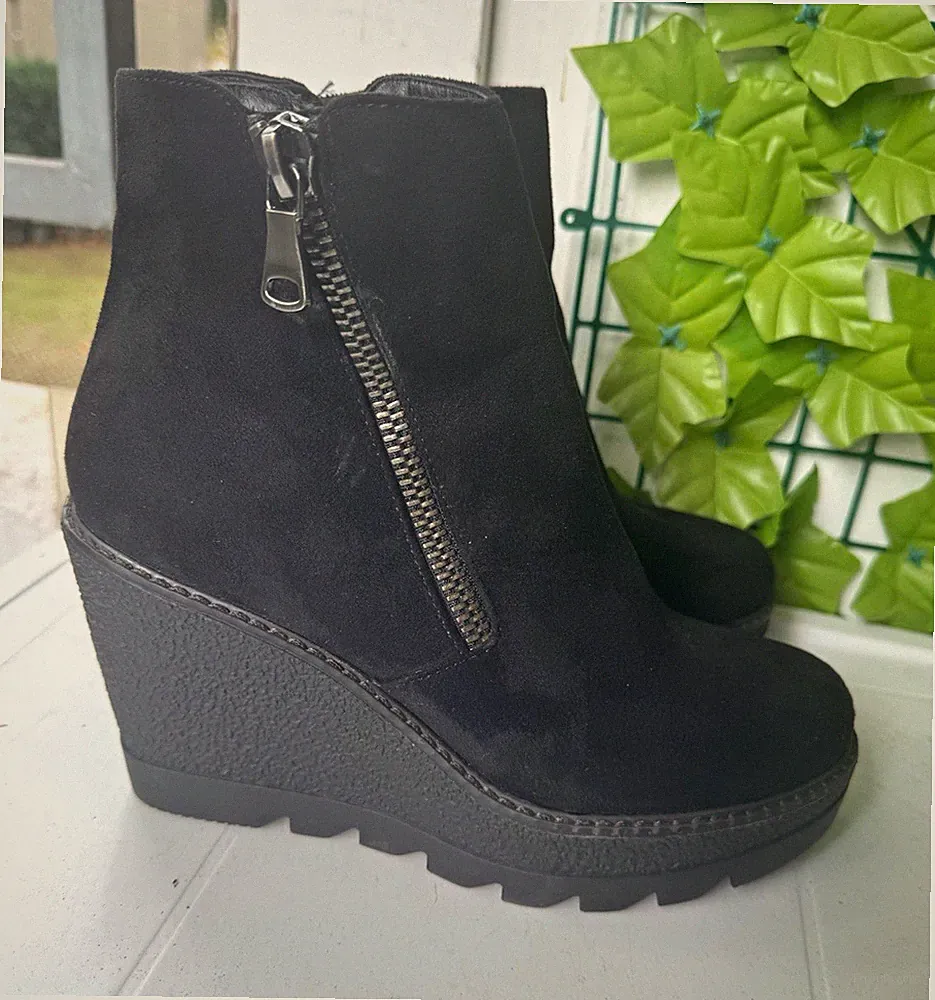 Graceland Damen Stiefeletten EU 38 schwarz Keilabsatz hoch Plateau RV