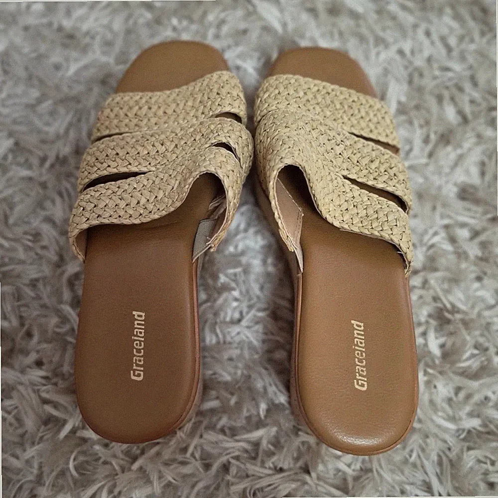 Graceland Keilsandaletten Pantoletten Gr. 38 Beige Plateau Kork-Optik