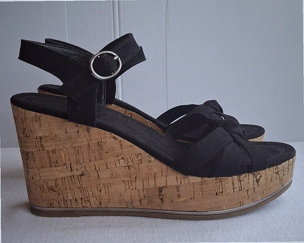 Graceland Keilsandaletten Schwarz Gr. 37 Kork-Optik Plateau Sandalen Deichmann