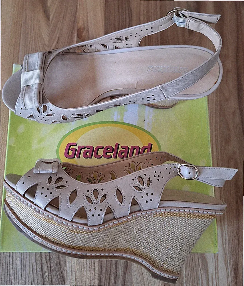 Graceland Piptoe Sandalen mit Keilabsatz beige Gr.39