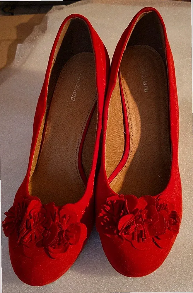 Graceland Rockabilly Wedges rot Blumen Keil Gr 41