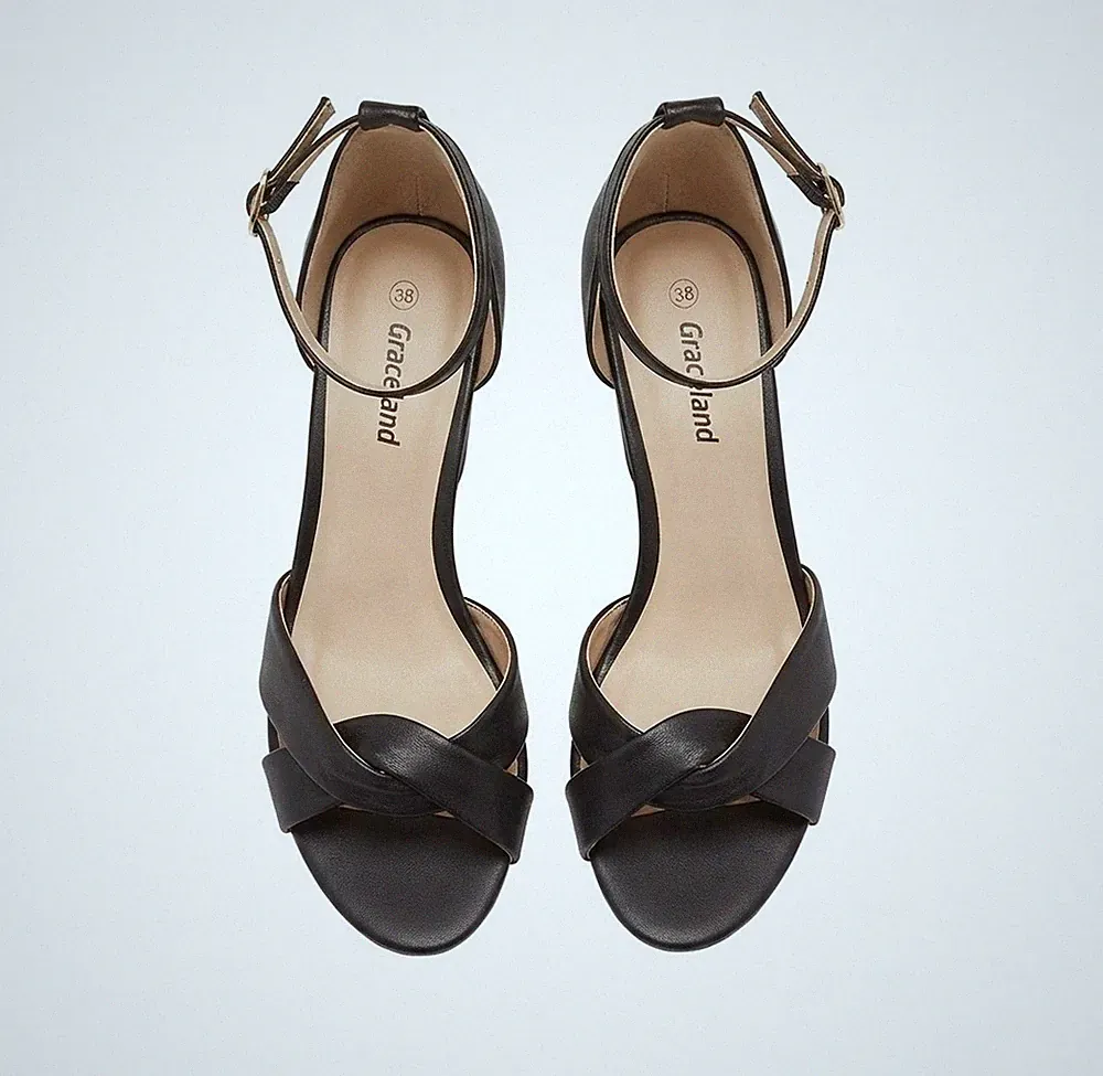 Graceland Sandalen Damen Gr. 38 Schwarz Absatz Sommer Schuhe Keilabsatz
