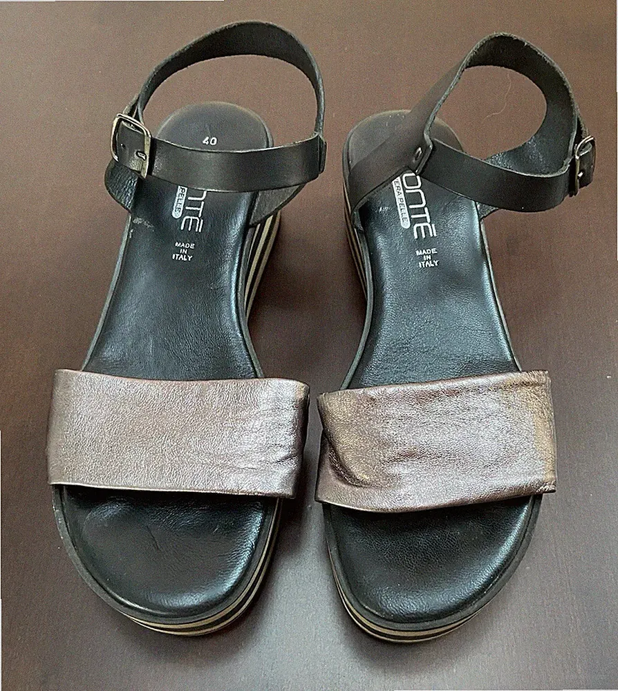GRAF SANDALEN BRONZEFARBEN UND SCHWARZ GRÖSSE 40 MADE IN ITALY