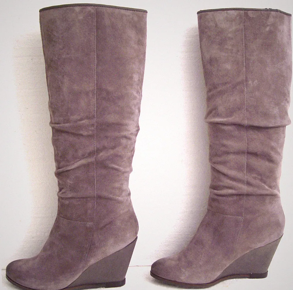Graue Damen Stiefel, Wildleder, 9cm Keilabsatz - Gr. 40 - MINOZZI