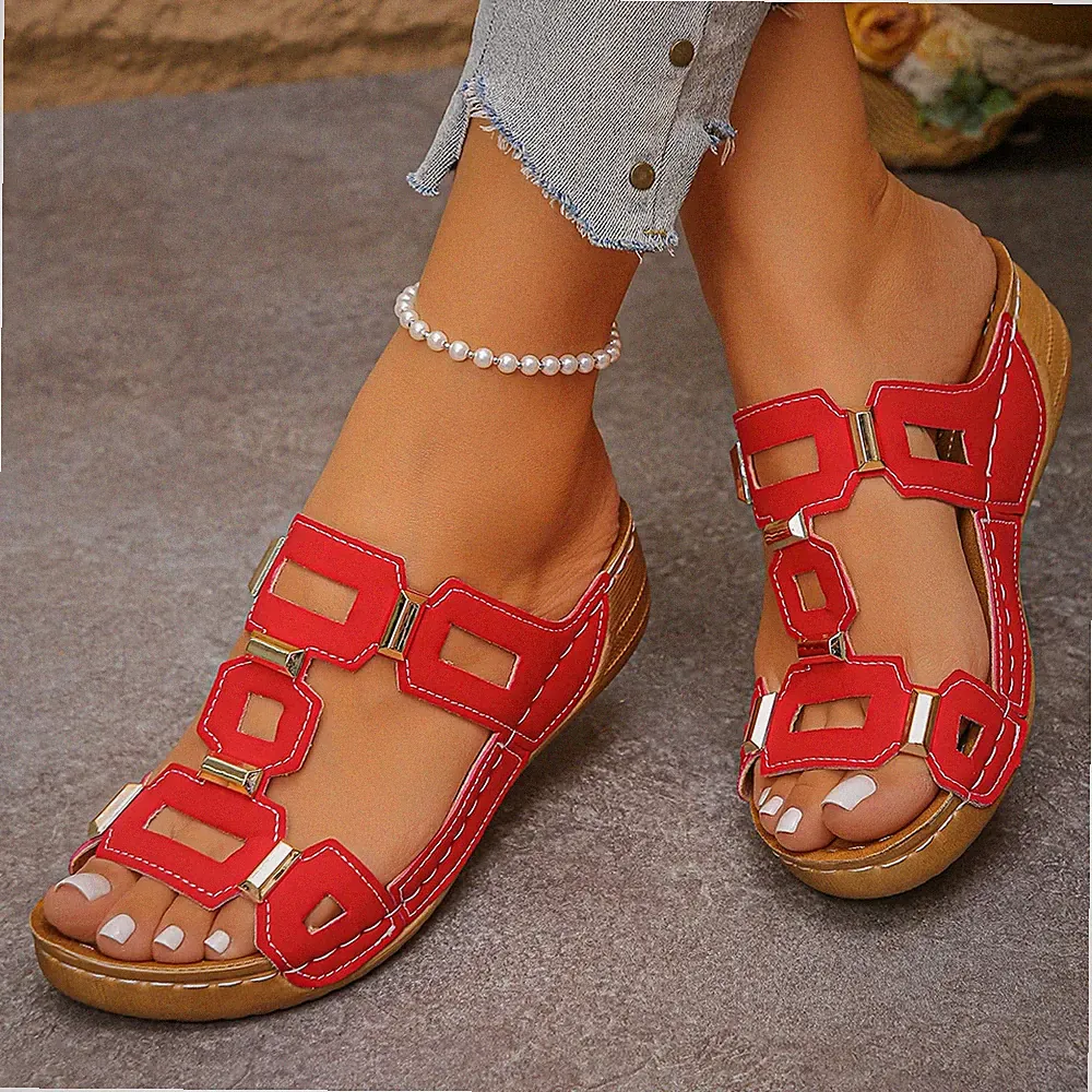 Große Größen Damen Römer Keilabsatz Sandalen offene Zehenpartie Strand Hausschuhe Sommer Slipper bequem