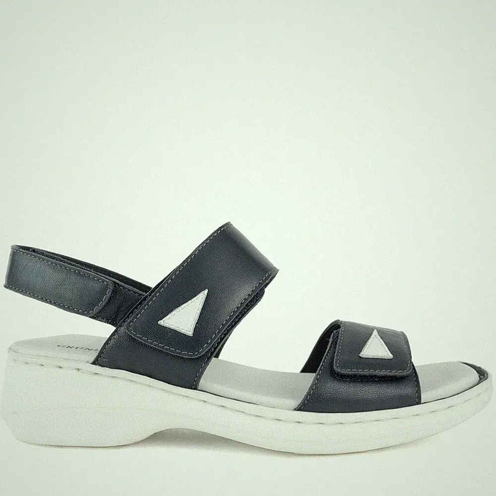 Grüner Schuhe Munich Damen Blaue Keilabsatz Ledersandalen Peeptoe GRU3930-25144