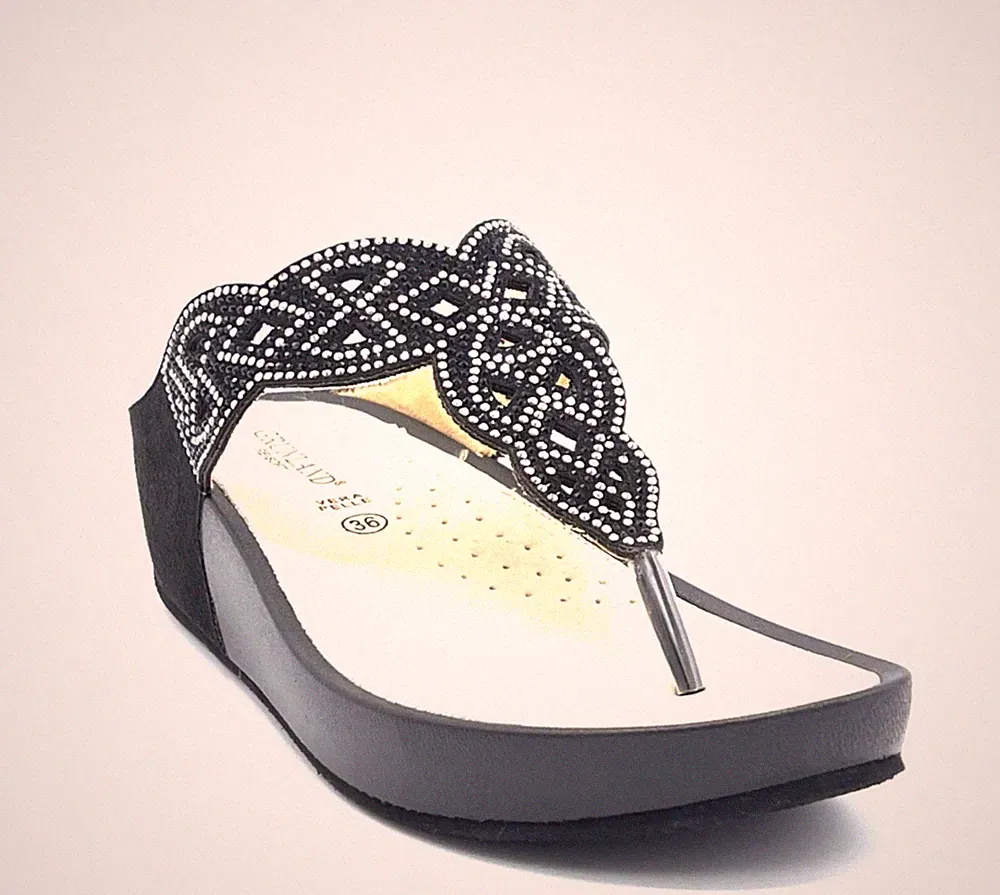 Grunland Dira CI2489-C9 Schwarz Keilabsatz 5 cm Slipper Sandalen Zehentrenner