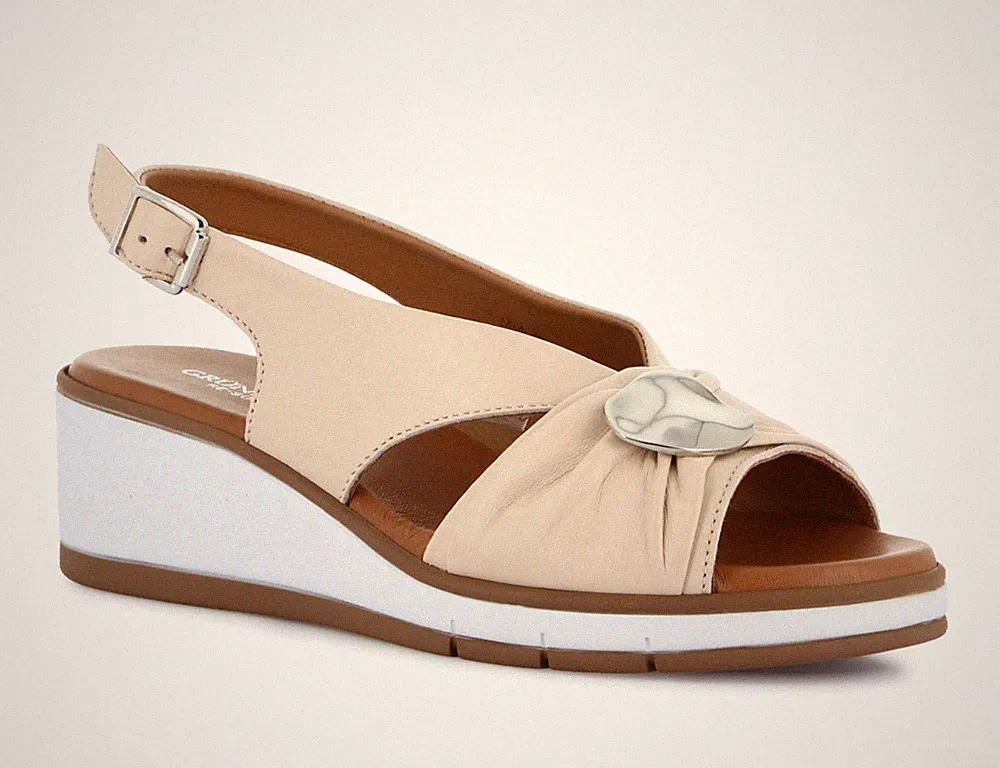 Grunland FLOK SA1899 Sandalen Leder beige Keilabsatz 6 cm Made in Italy