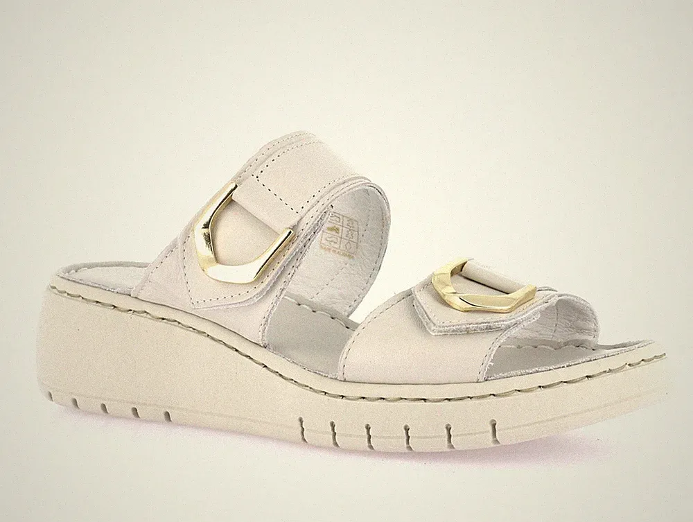 Grunland Gili CI3604-30 Hausschuhe Sandalen Leder eisweiß Keilabsatz 5 cm SALE