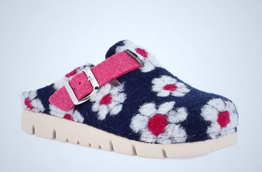 Grunland HATE CI1458 Sandalen Pantoletten Schurwolle Blau Rosa Weiß Keilabsatz 4 cm